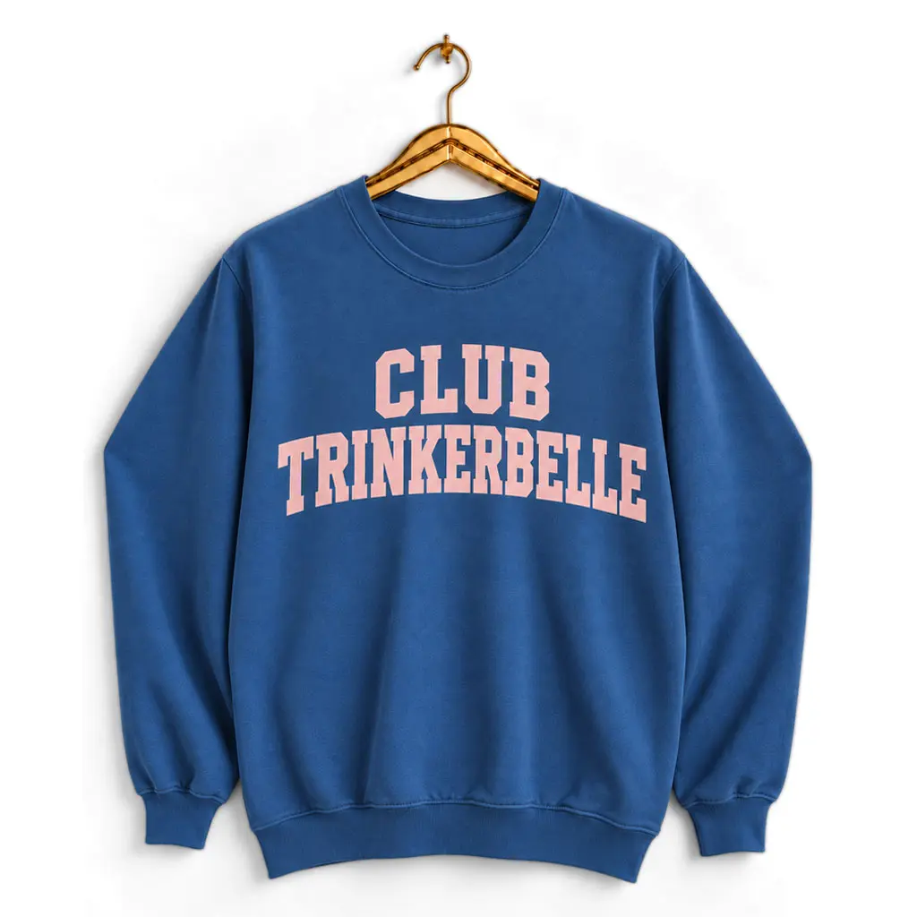 Blaues Sweatshirt CLUB TRINKERBELLE mit rosa Schriftzug